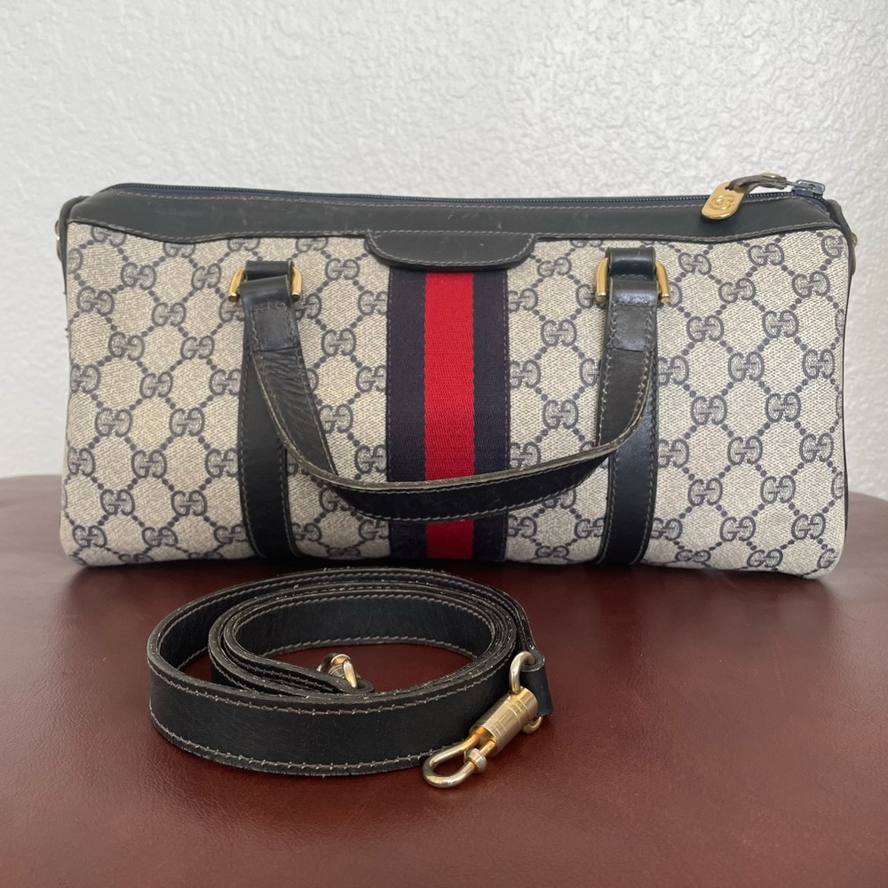 Vintage Gucci 2-Way Blue Boston Shoulder Bag